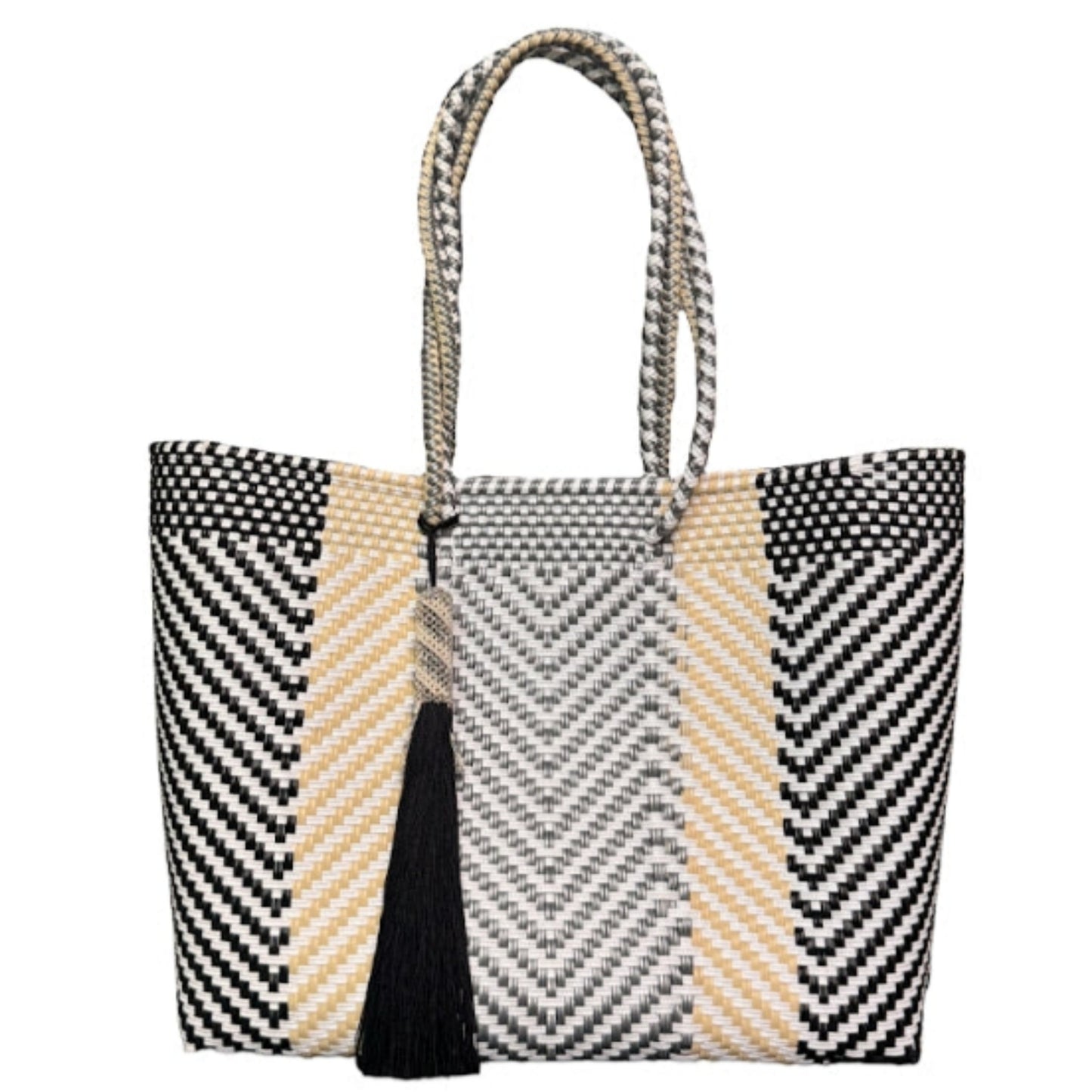 Ela Kovuna | Women's Medium Handcrafted Bag | Black, White and Beige