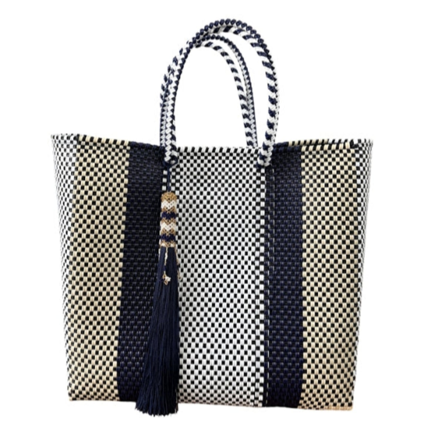 Ela Kovuna | Women's Medium Handcrafted Tote Bag | Black, Off White and Navy Blue