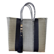 Ela Kovuna | Women's Medium Handcrafted Tote Bag | Black, Off White and Navy Blue