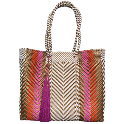 Ela Kovuna | Women's Medium Handcrafted Tote Bag | Gold, White, Orange and Pink