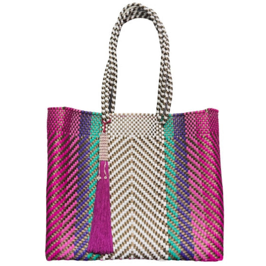 Ela Kovuna | Women's Medium Handcrafted Tote Bag | White, Green, Pink and Purple