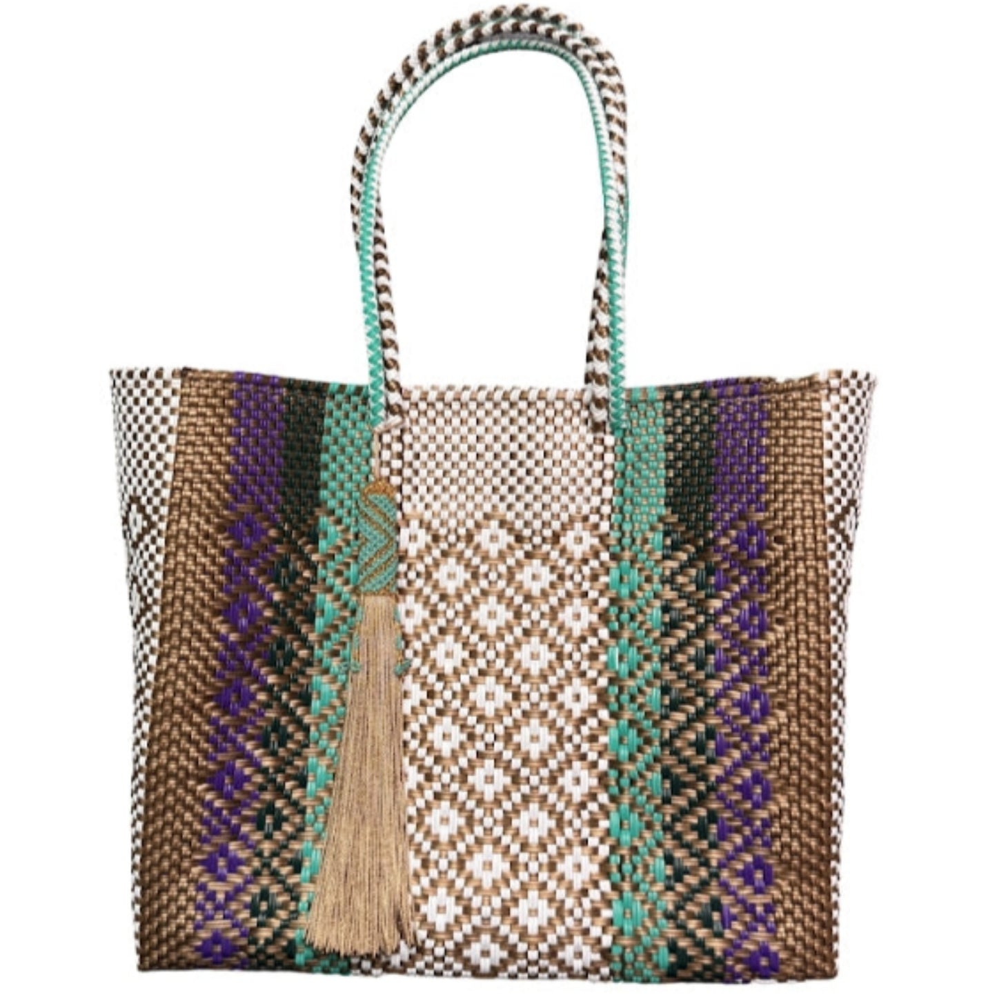 Ela Kovuna | Women's Medium Handcrafted Tote Bag | Purple, Green and White