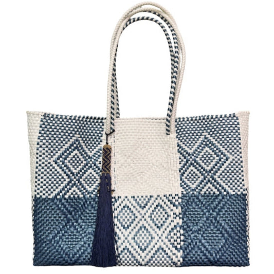 Ela Kovuna | Women's Large Handcrafted Tote Bag | Navy Blue and White