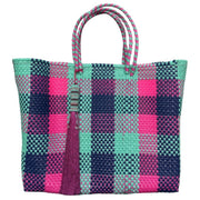 Ela Kovuna | Women's Medium Handcrafted Tote Bag | Turquoise, Blue and Pink