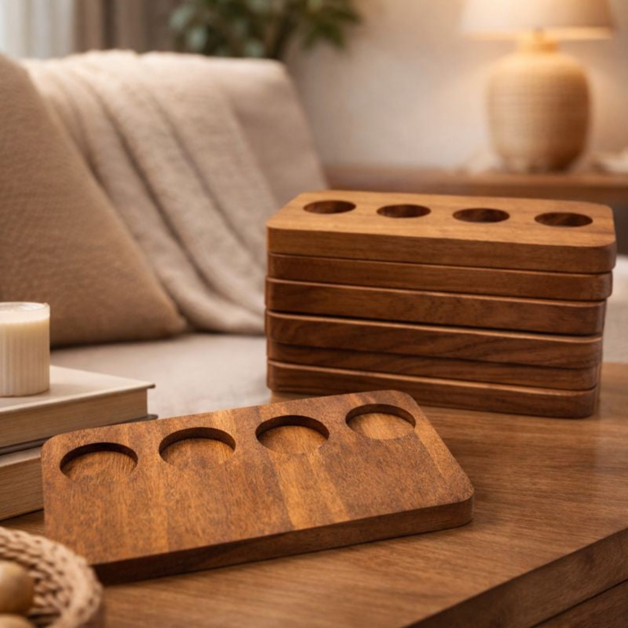 Limoncello | Tequila Wooden Base for 4 Shot Glasses