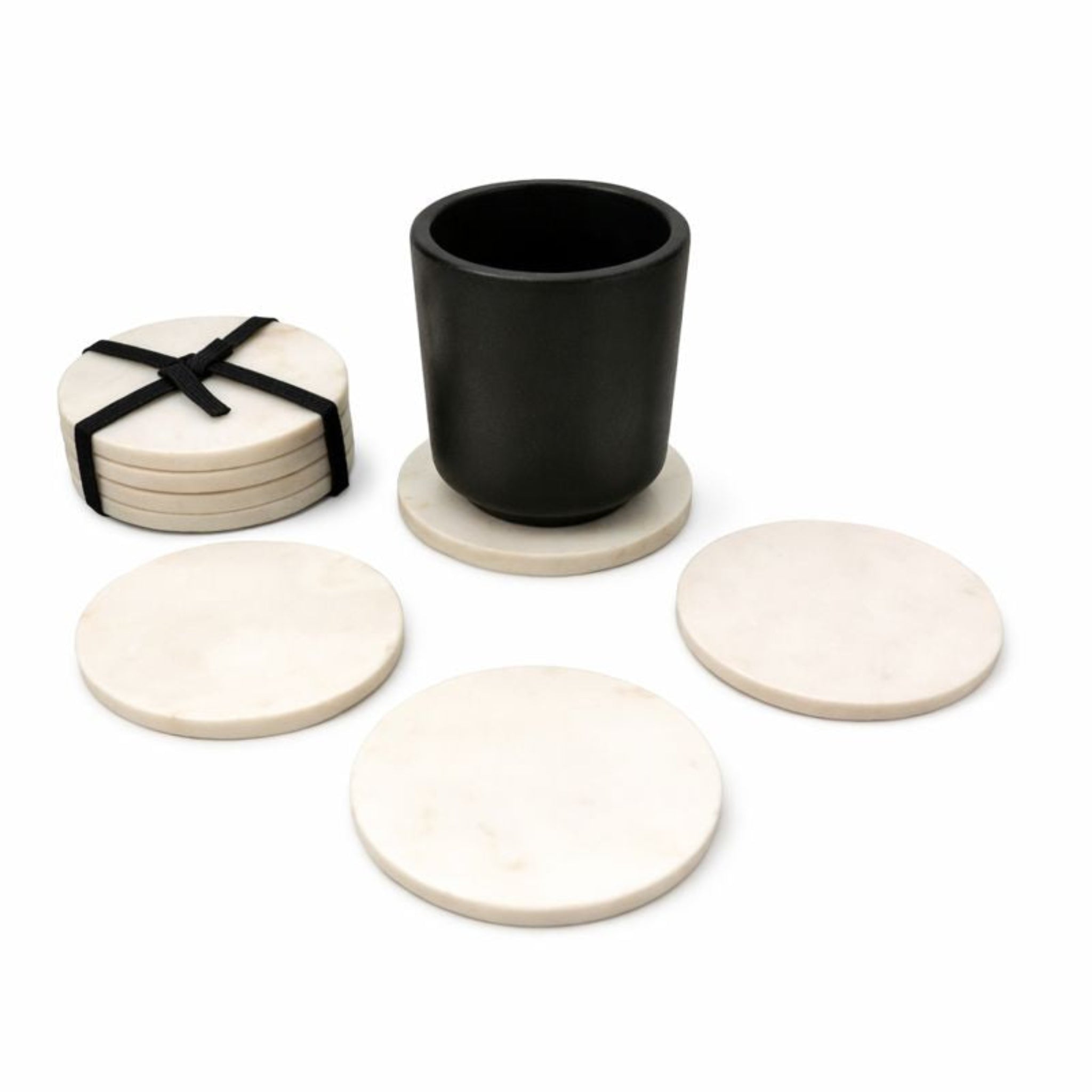 Limoncello | Round Marble Coaster Set with Leather Strap
