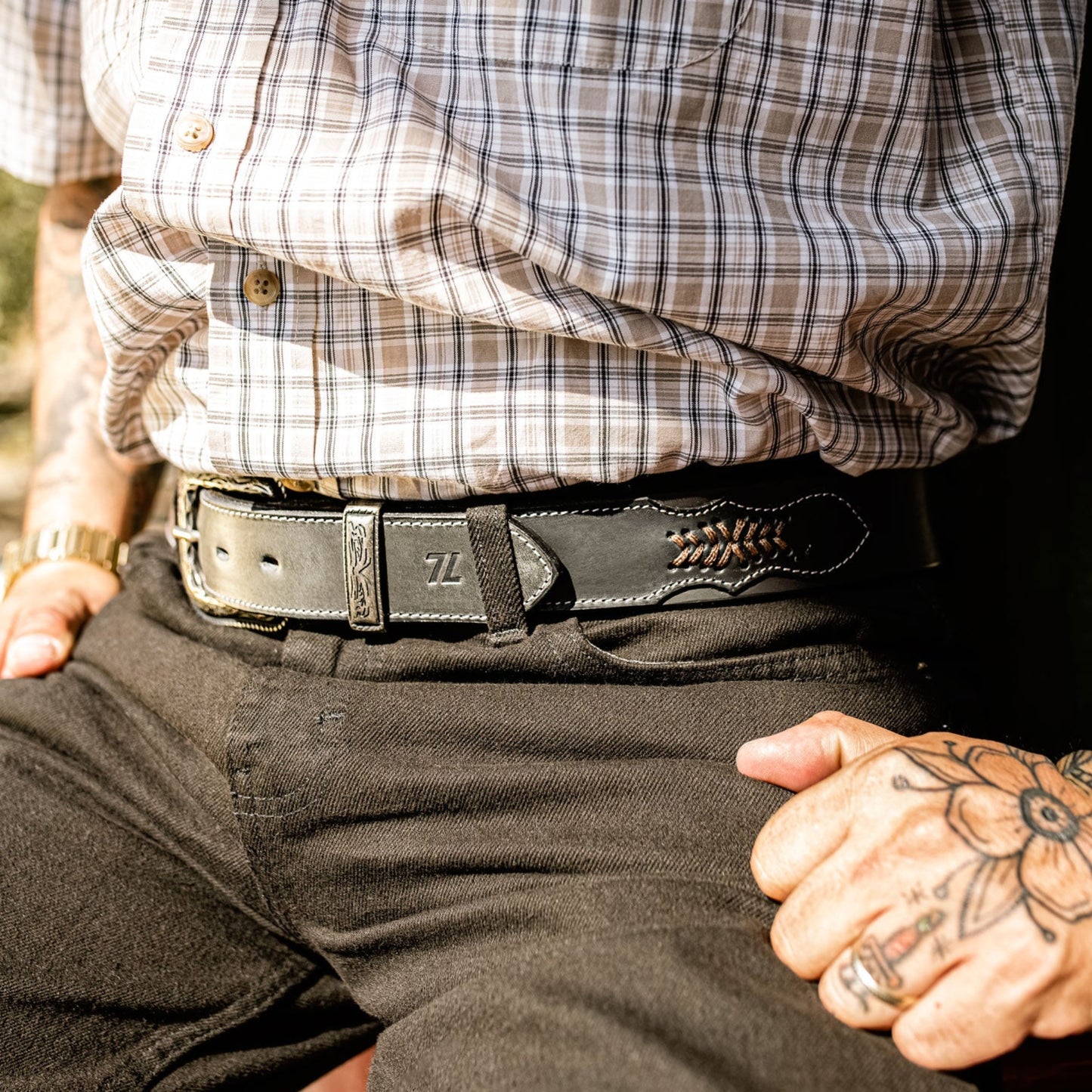 7 Leguas | Men's Cowboy Vachetta Leather Belt Style 11-A | Black