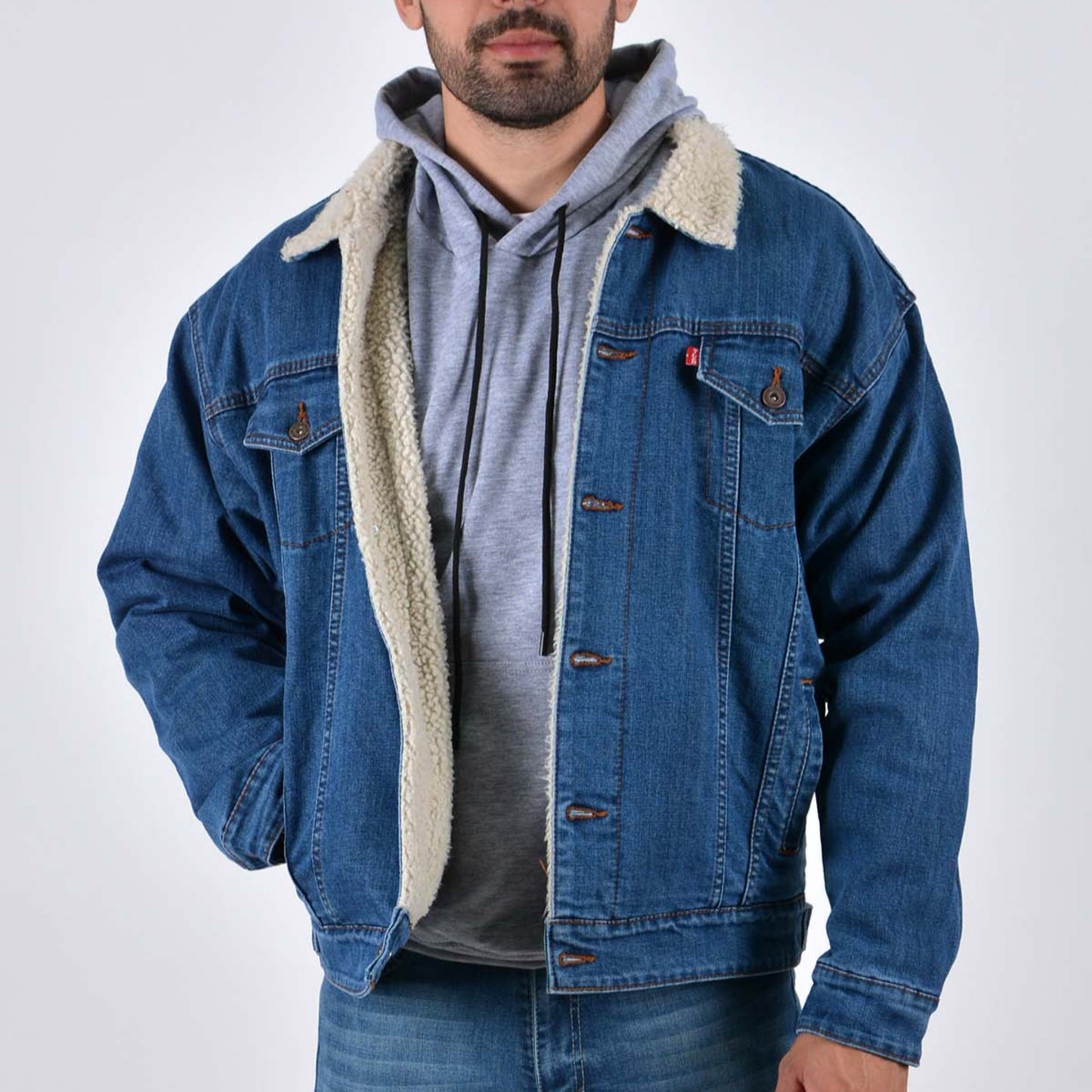 Silver Moos | Classic Stretch Fabric Jacket with Sherpa Lining 9240-T4 | Medium Wash
