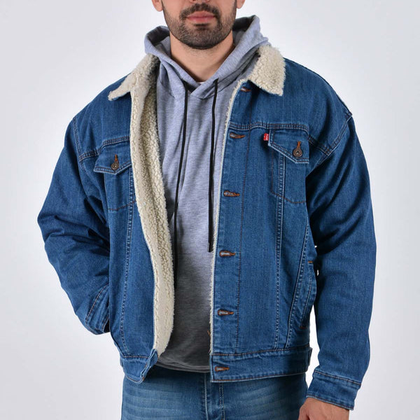 Silver Moos | Classic Stretch Fabric Jacket with Sherpa Lining 9240-T4 | Medium Wash
