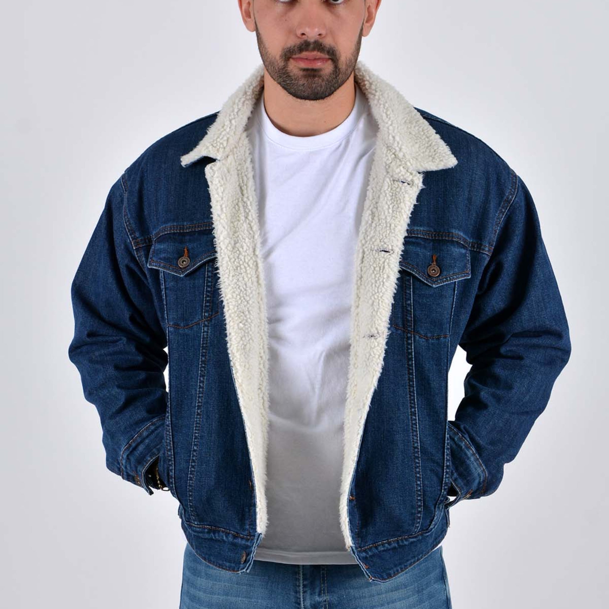 Silver Moos | Classic Stretch Jacket with Sherpa Lining 9240-T3 | Dark Wash
