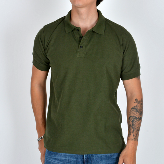 Silver Moos | Polo T-Shirt – Piqué Fabric 2464-1 | Military Green