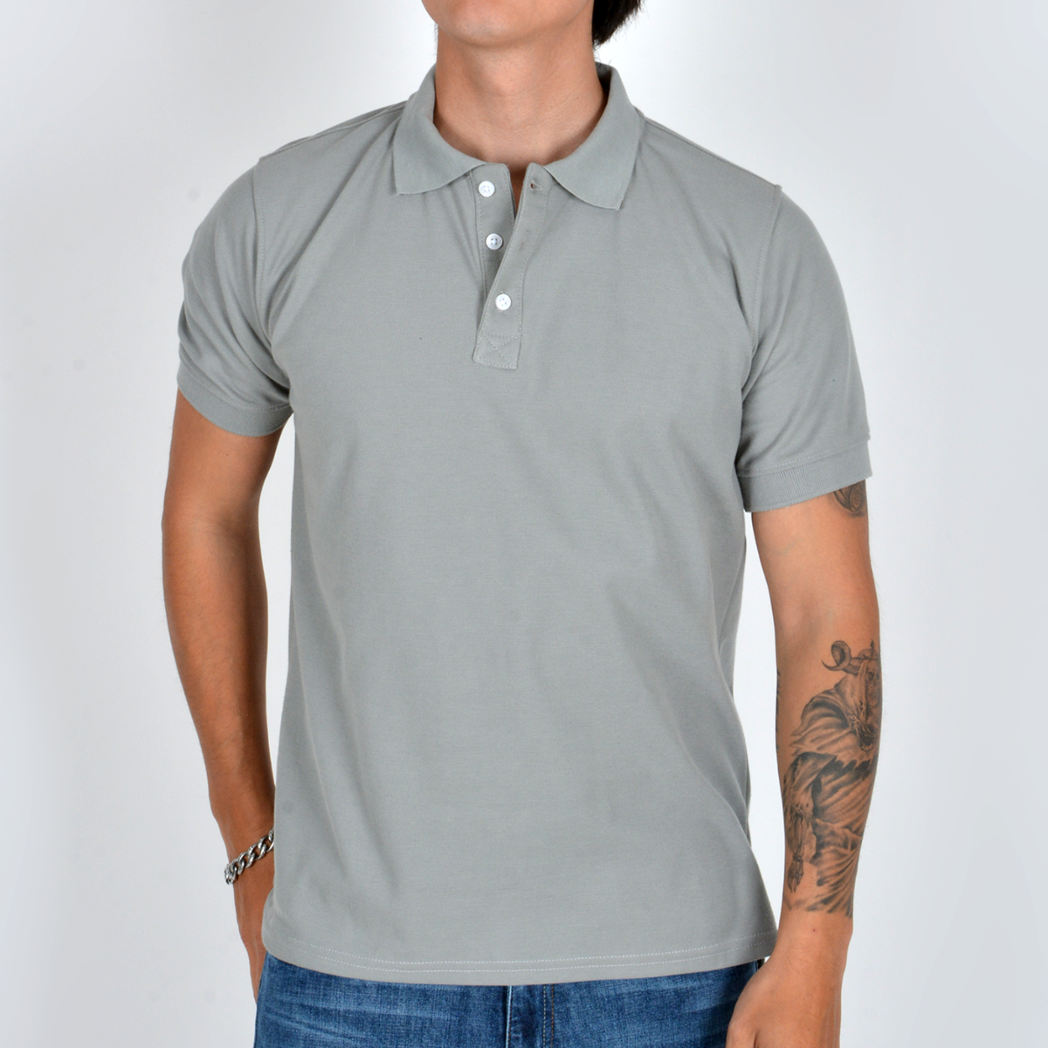 Silver Moos | Polo T-Shirt – Piqué Fabric 2464-4 | Light Grey