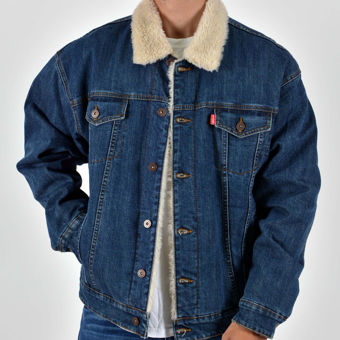 Silver Moos | Classic Stretch Fabric Jacket with Sherpa Lining 9240-T4 | Medium Wash