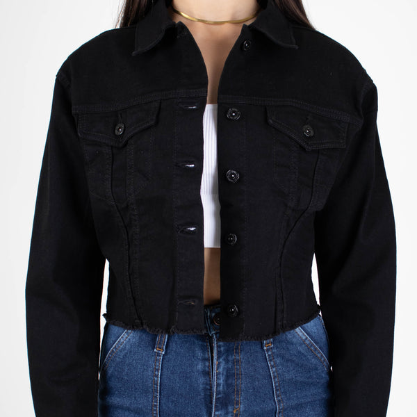 Silver Moos | Women’s Short Stretch Denim Jacket 7096 | Black