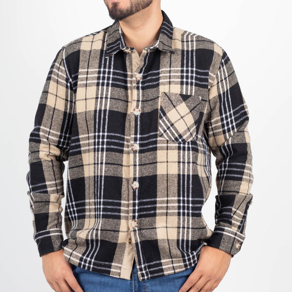 Silver Moos | Plaid Flannel Shirt | Camel, Black & White