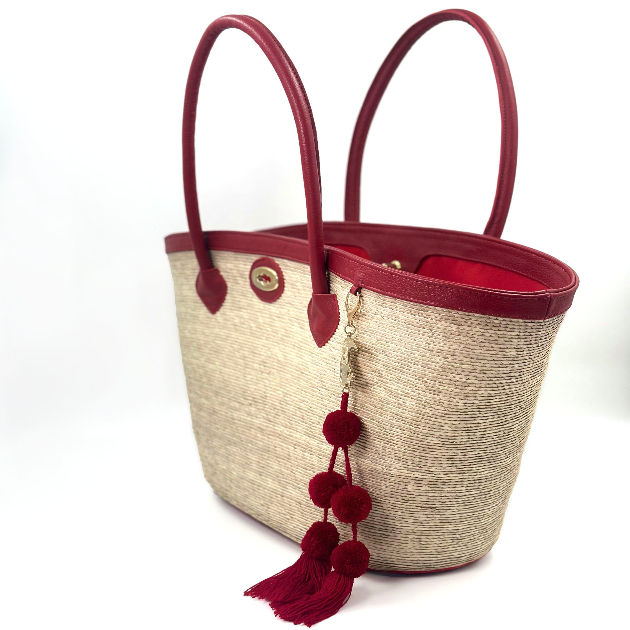 By Del Rio | Luxury Palm Leaf Bag | Black, Red