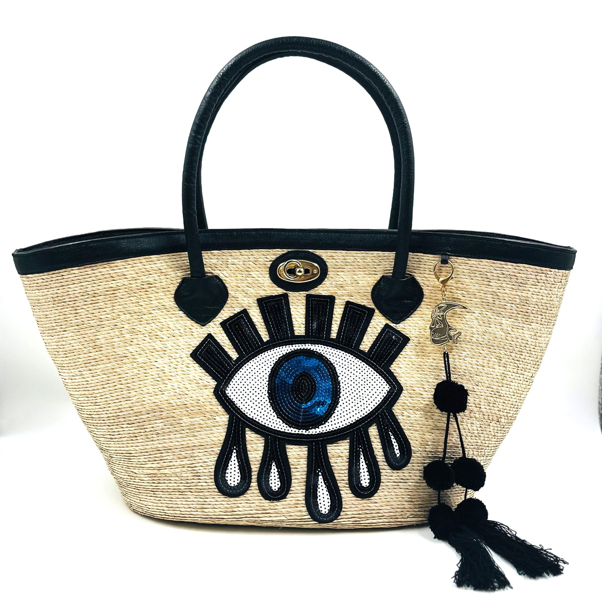 By Del Rio | Turkish Eye Sequin Motif Palm Leaf Bag | 00-119