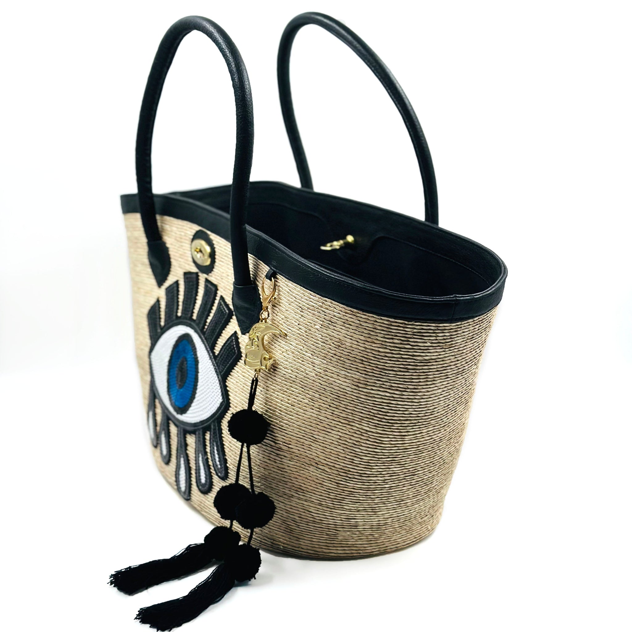 By Del Rio | Turkish Eye Sequin Motif Palm Leaf Bag | 00-119