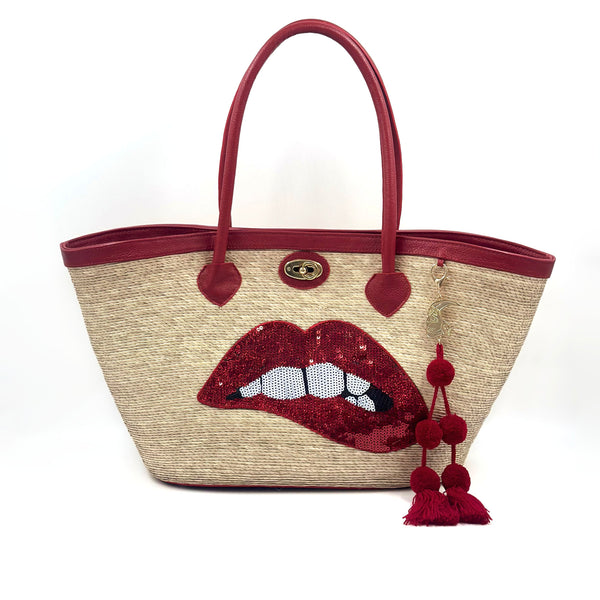 By Del Rio | Lips Sequin Motif Palm Leaf Bag | 00-118