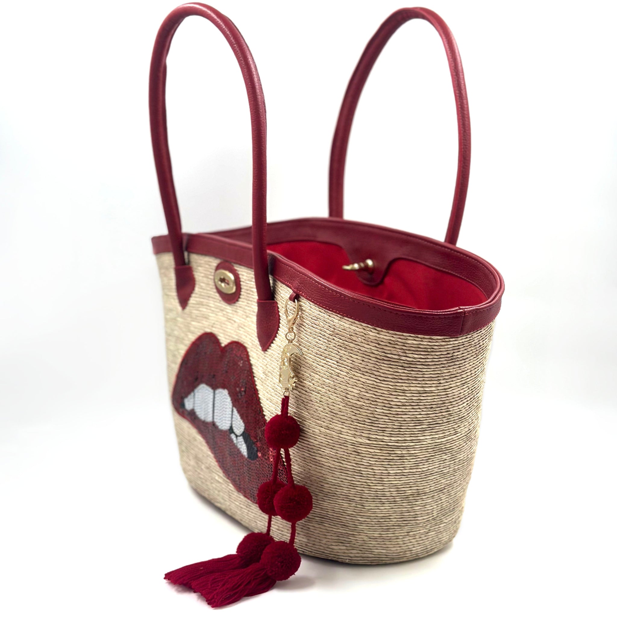 By Del Rio | Lips Sequin Motif Palm Leaf Bag | 00-118