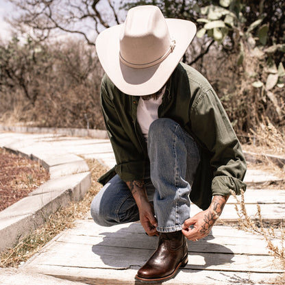 7 Leguas | Men's Premium Light Gray Sheep Wool Cowboy Hat – Slim Brim