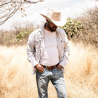 7 Leguas | Men's Premium Light Gray Sheep Wool Cowboy Hat – Slim Brim
