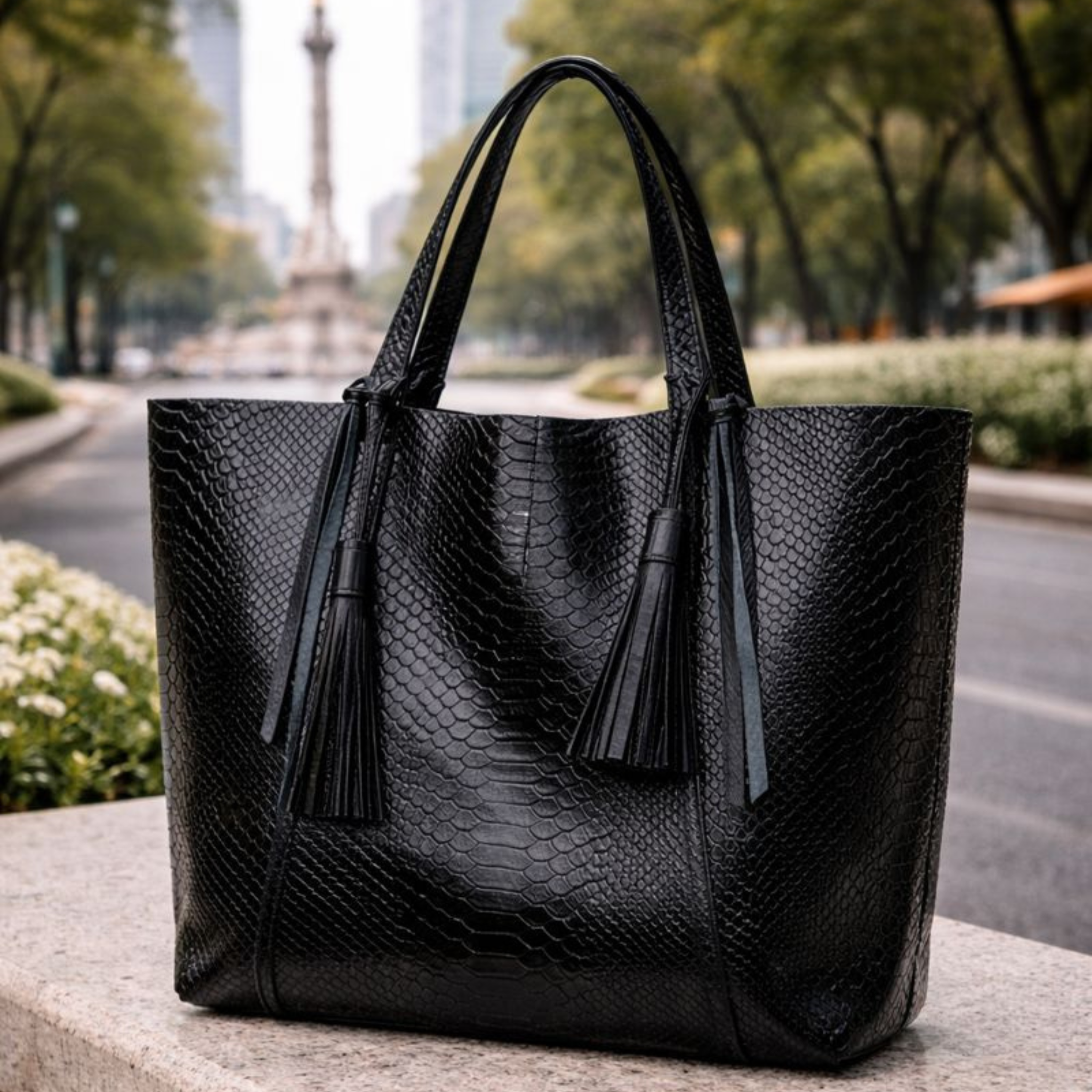 Vianala | Victoria Tote Bag in Black Snake Pattern