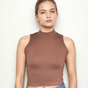 Red Berry | Basic Ribbed Knit Sleeveless High-Neck | Blouse