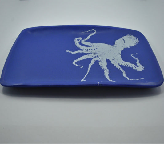 Damar | Rectangular Blue Platter | White Octopus