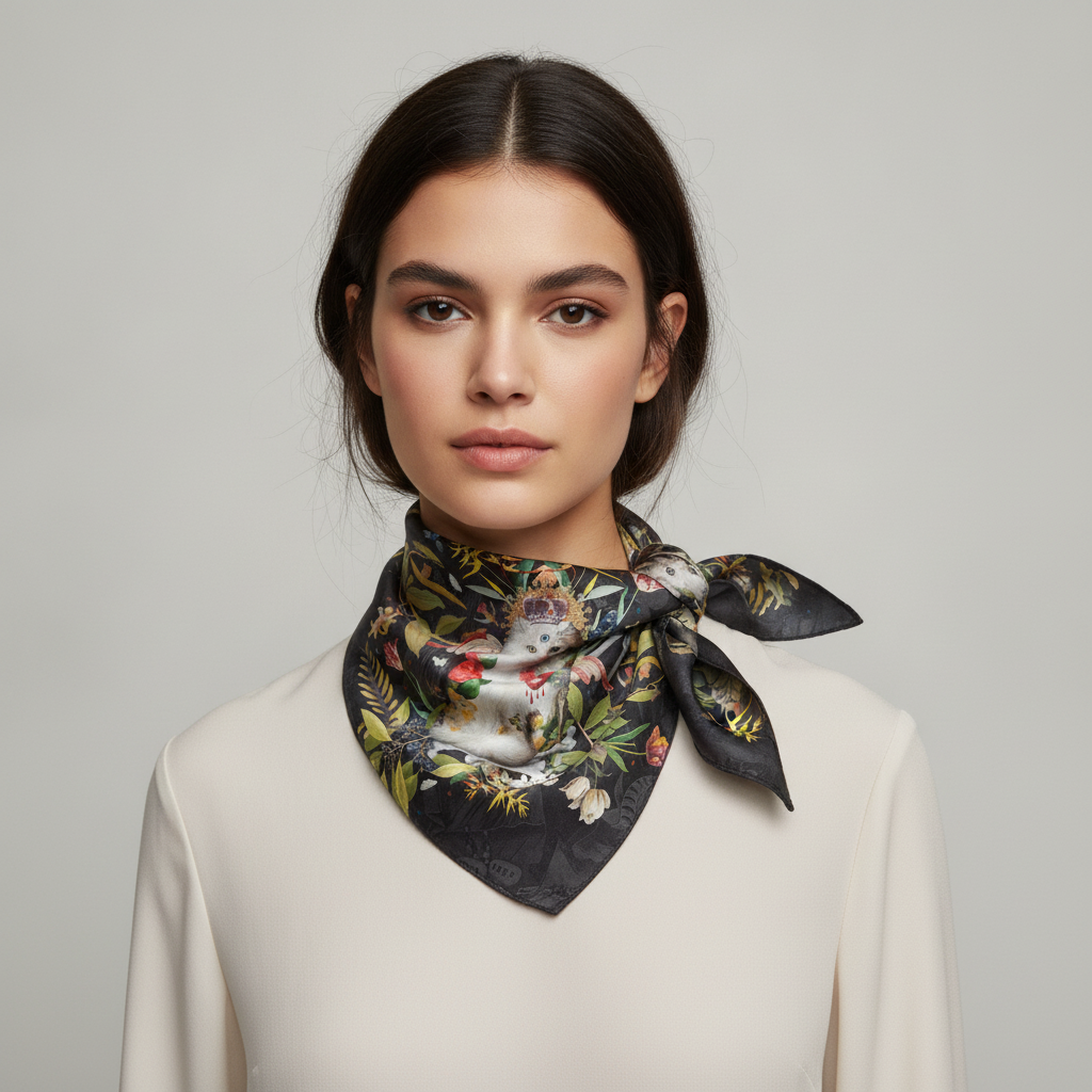 Cautivo Gato Bueno Bandana styled on a model, studio photo