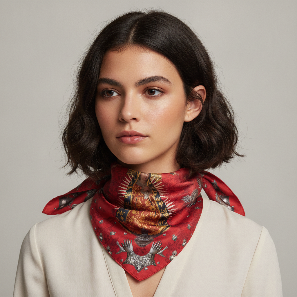 Cautivo La Dolorosa Bandana styled on a model, studio photo