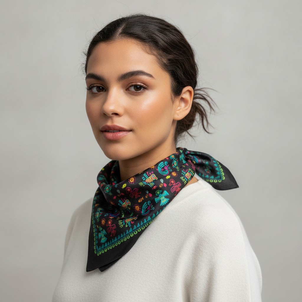 Cautivo Prehispanico Bandana styled on a model, studio photo