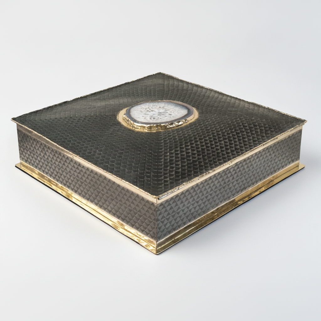 Corda Kapara Burned Alpaca Box in nickel silver, studio product photo