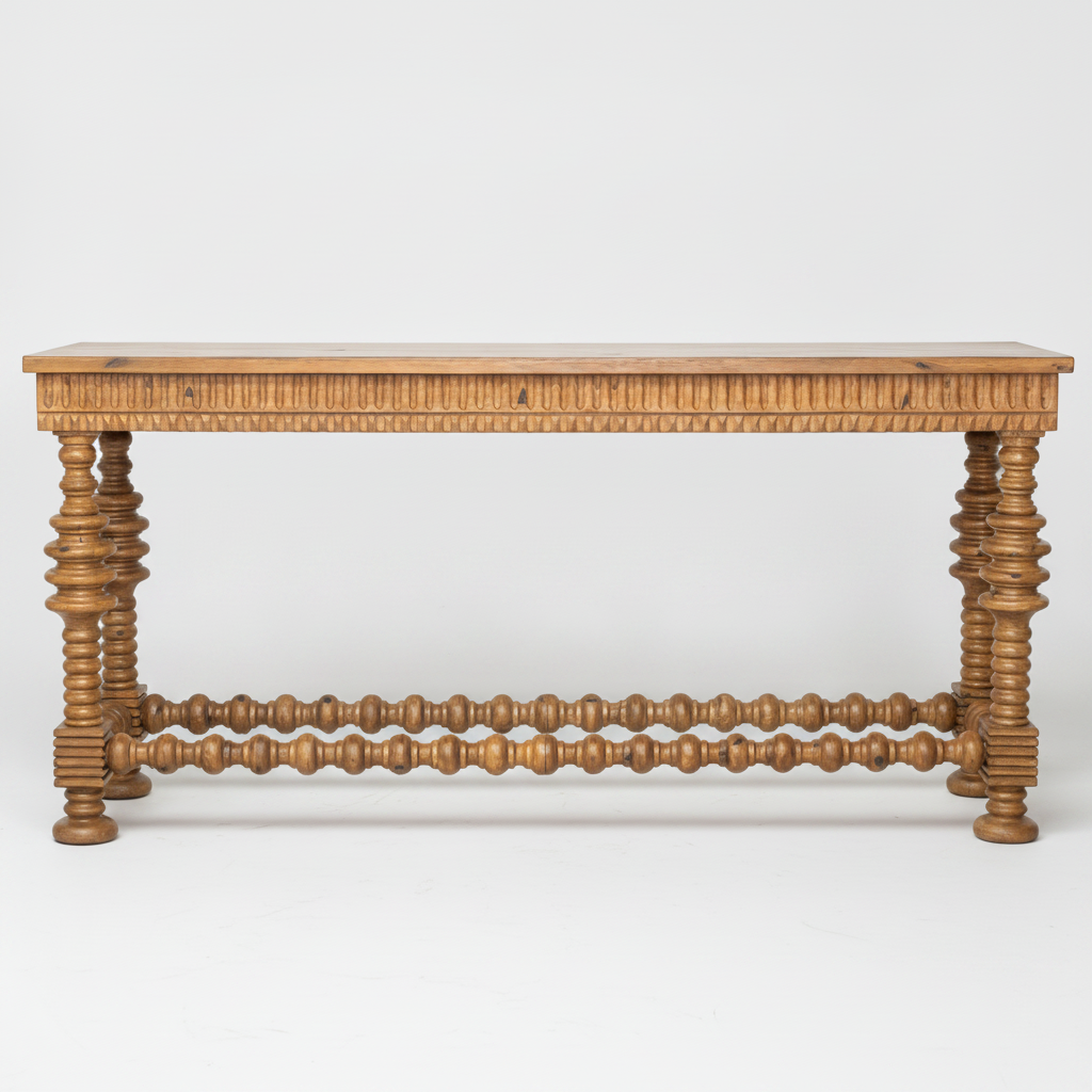 Corda Homero Console Table in pine wood, studio product photo