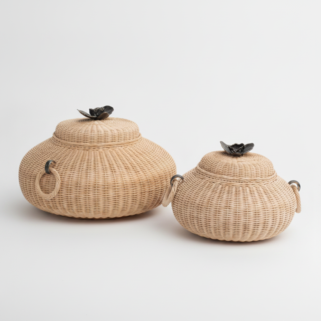 Corda Kapara Wicker Basket in natural wicker, studio product photograph