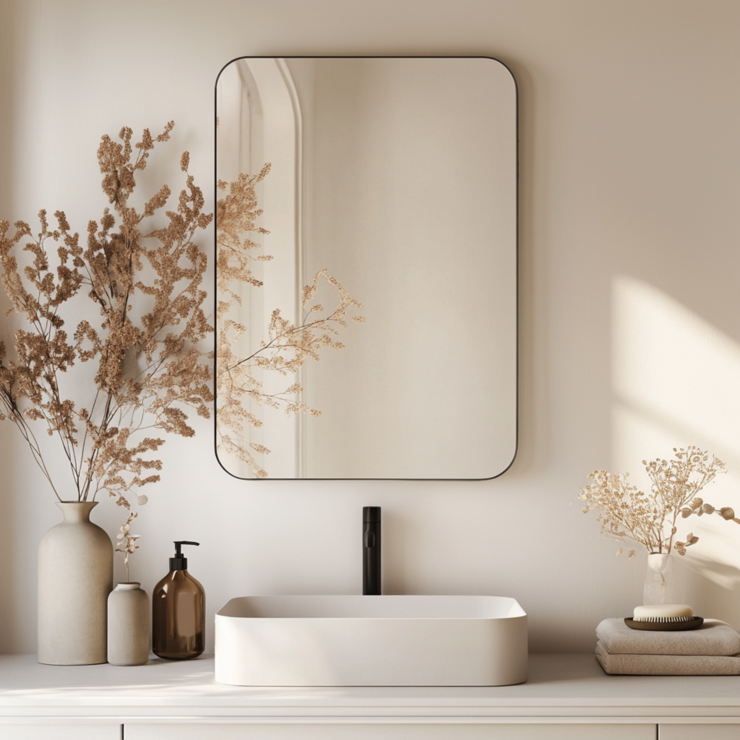 Ornamo | Cuadra | Rectangular Wall Mirror with Rounded Corners and Metal Frame