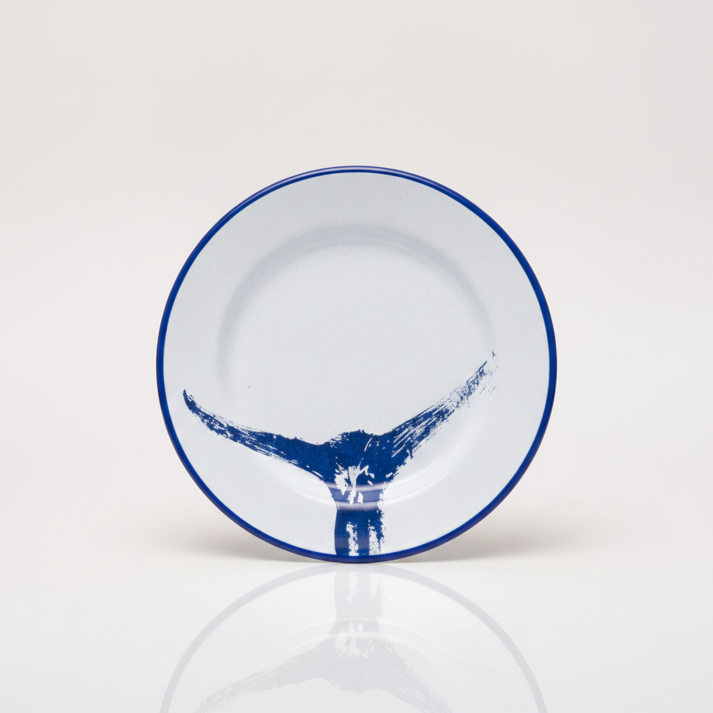 Damar Marlin Tail Pewter Dinner Plate blue print, studio product photo