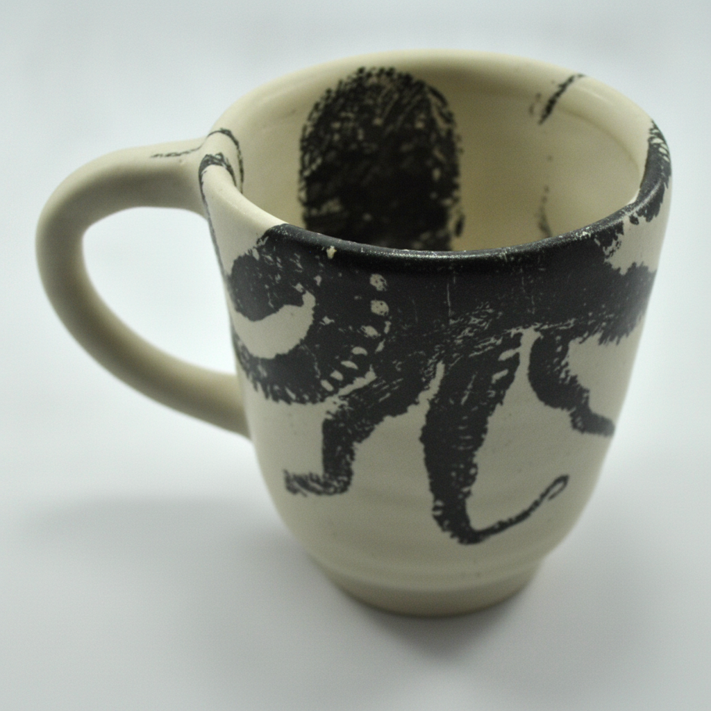 Damar Octopus Mug in white ceramic, studio product photo