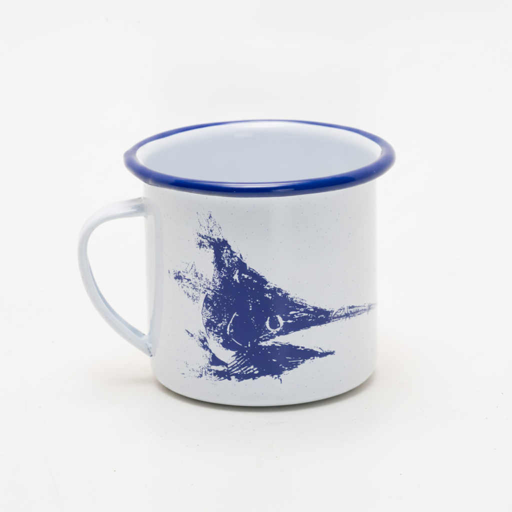 Damar Pewter Mug blue print, studio product photo