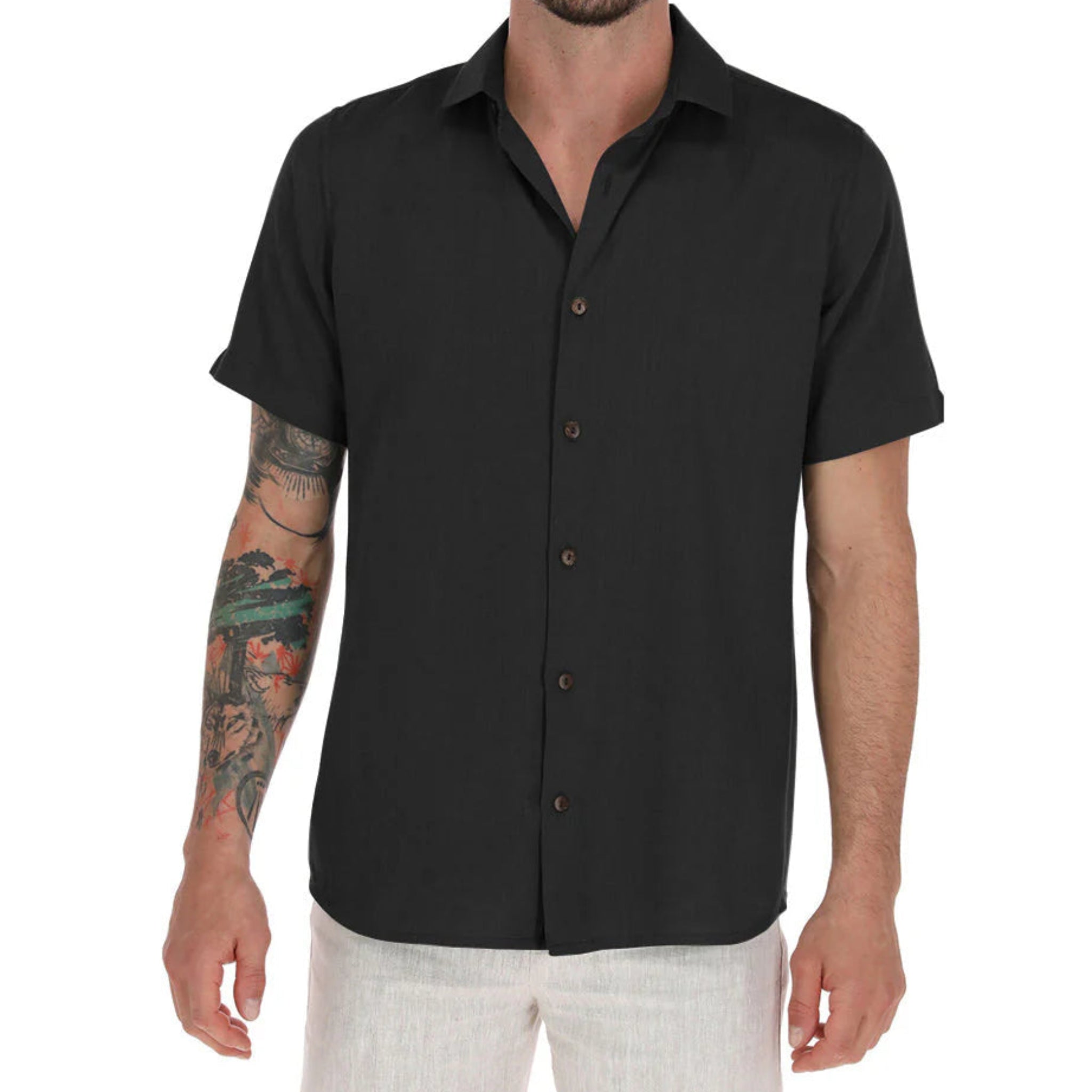 Camasha | Essential Bamboo Short-Sleeve Shirt | Black