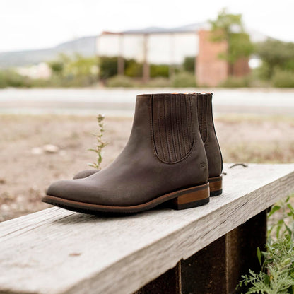 7 Leguas | Men's Leather Charro Short Boot with Rubber Sole Brown | 6000-OX